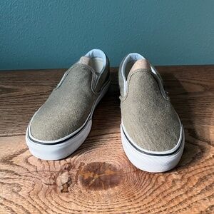 Van's Slip Ons   Neutral Dusty Olive/Taupe Tone   Women's Size 7 Men's Size 5.5